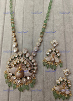 VeroniQ Trends-Peacock Design Pendant Beaded Polki Long Necklace Polki-Gold Plated-Wedding Jewelry-Punjabi Jewelry-South Indian-Thappa Jewelry