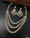VeroniQ Trends-Three Line Diamond Look Polki Mid Length Necklace Polki-Gold Plated-Wedding Jewellery-Punjabi Jewellery-South Indian-Thappa Jewellery