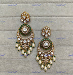 VeroniQ Trends-Traditional Chandbali Design Gold Plated Polki Earrings Polki-Gold Plated-Wedding Jewelry-Punjabi Jewelry-South Indian-Thappa Jewelry