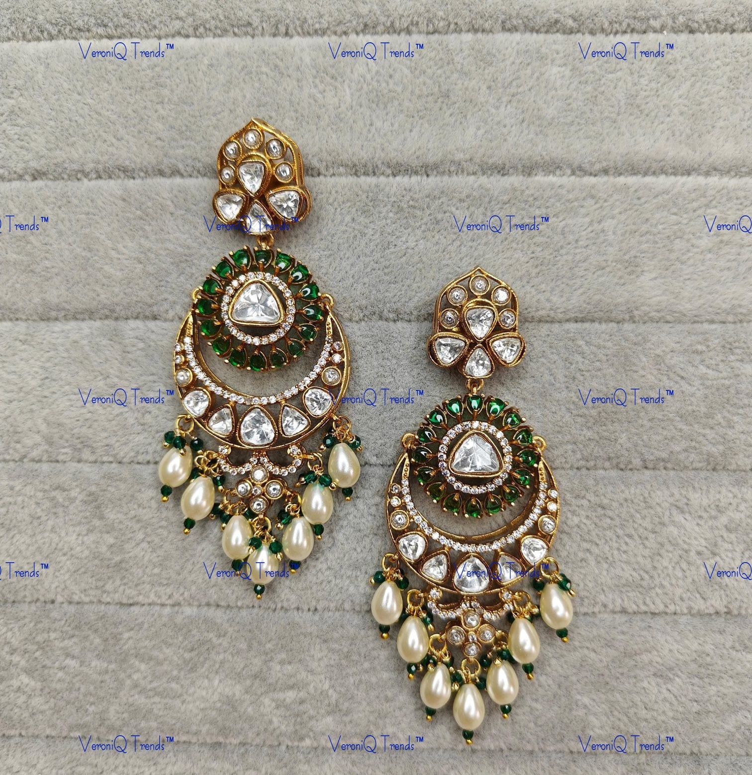 VeroniQ Trends-Traditional Chandbali Design Gold Plated Polki Earrings Polki-Gold Plated-Wedding Jewellery-Punjabi Jewellery-South Indian-Thappa Jewellery