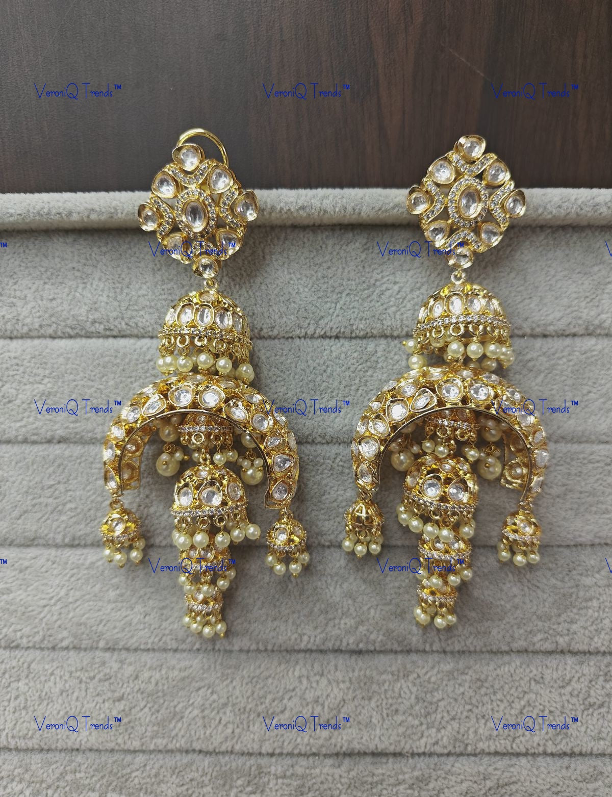 VeroniQ Trends-Traditional Gold Plated Polki Earrings Polki-Gold Plated-Wedding Jewellery-Punjabi Jewellery-South Indian-Thappa Jewellery