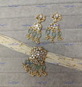 VeroniQ Trends-Multistrand Pearl Beaded Polki Choker Necklace With Mint Green Beads Polki-Gold Plated-Wedding Jewellery-Punjabi Jewellery-South Indian-Thappa Jewellery