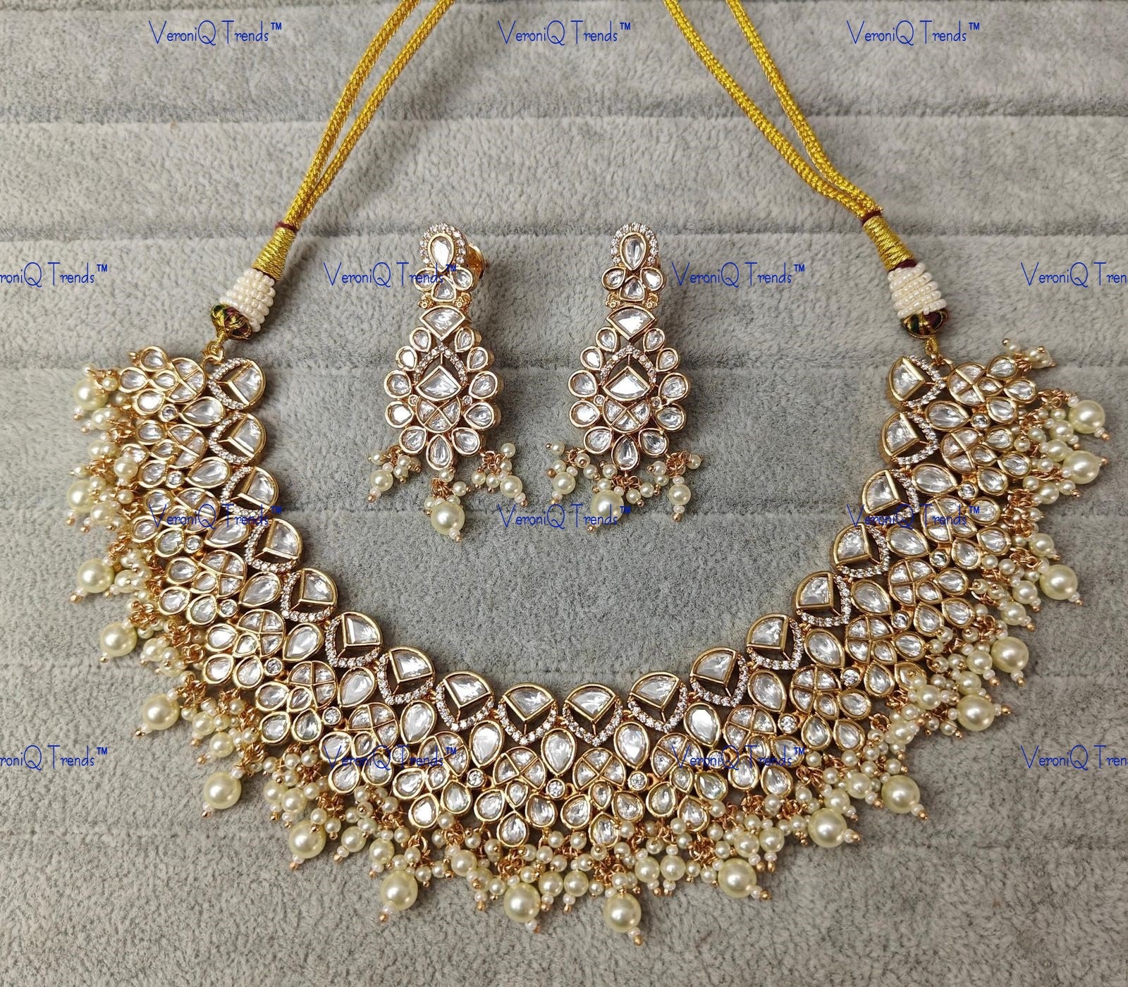 VeroniQ Trends-Traditional Gold Plated Polki Choker Necklace Polki-Gold Plated-Wedding Jewellery-Punjabi Jewellery-South Indian-Thappa Jewellery