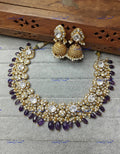 VeroniQ Trends-Multicolor With Green Beads Polki Necklace Polki-Gold Plated-Wedding Jewellery-Punjabi Jewellery-South Indian-Thappa Jewellery