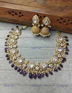 VeroniQ Trends-Multicolor With Green Beads Polki Necklace Polki-Gold Plated-Wedding Jewelry-Punjabi Jewelry-South Indian-Thappa Jewelry