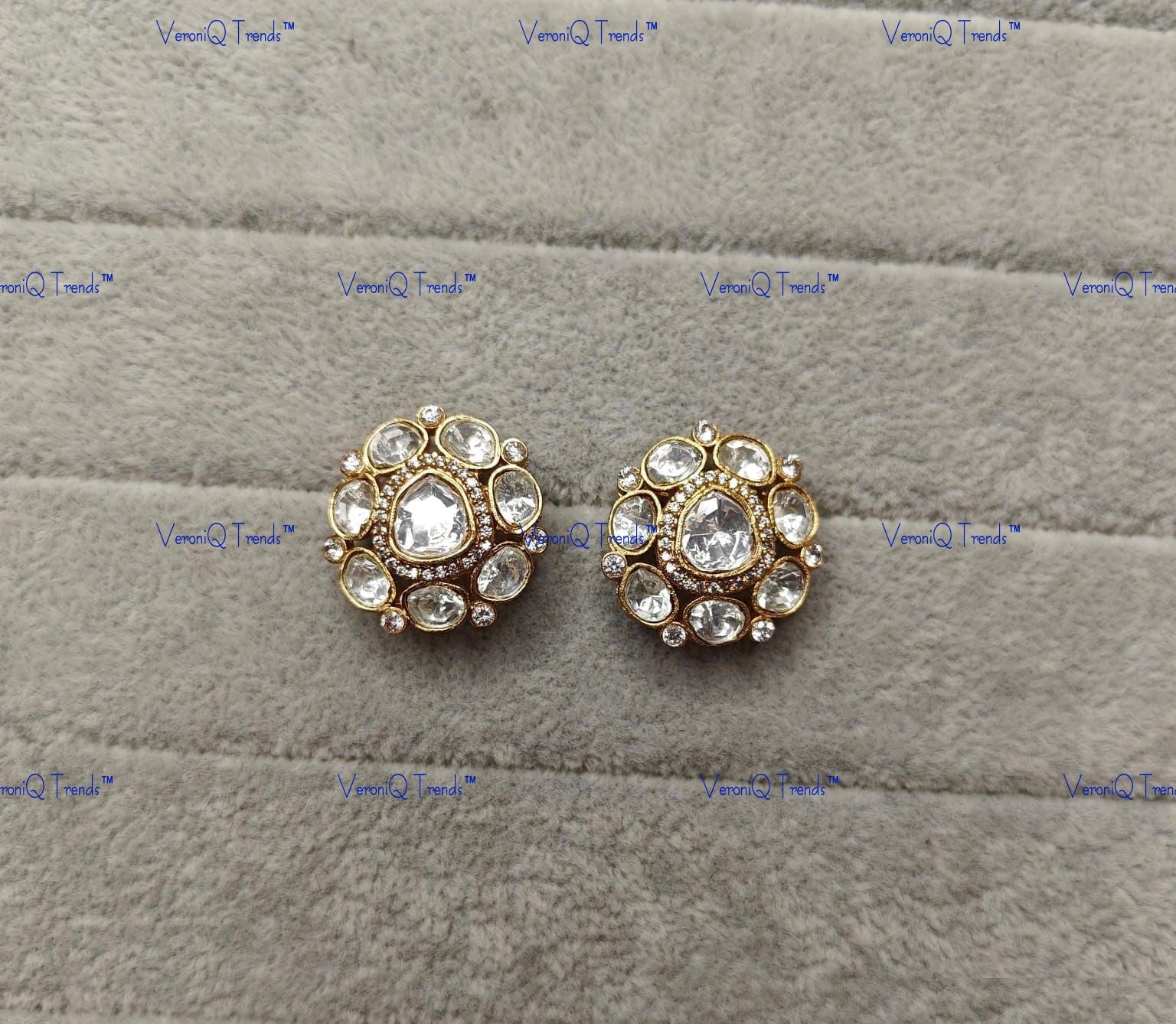 VeroniQ Trends-Traditional Gold Plated Polki Studs Earrings Polki-Gold Plated-Wedding Jewellery-Punjabi Jewellery-South Indian-Thappa Jewellery
