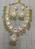 VeroniQ Trends-Mint Green Beads With Heavy Polki Necklace Polki-Gold Plated-Wedding Jewellery-Punjabi Jewellery-South Indian-Thappa Jewellery