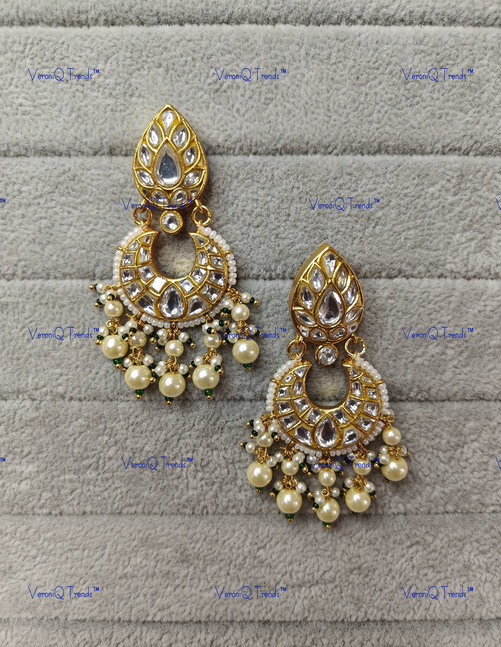 VeroniQ Trends-Traditional Gold Plated Polki Chandbali Earrings Polki-Gold Plated-Wedding Jewellery-Punjabi Jewellery-South Indian-Thappa Jewellery