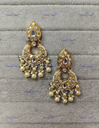 VeroniQ Trends-Traditional Gold Plated Polki Chandbali Earrings Polki-Gold Plated-Wedding Jewelry-Punjabi Jewelry-South Indian-Thappa Jewelry