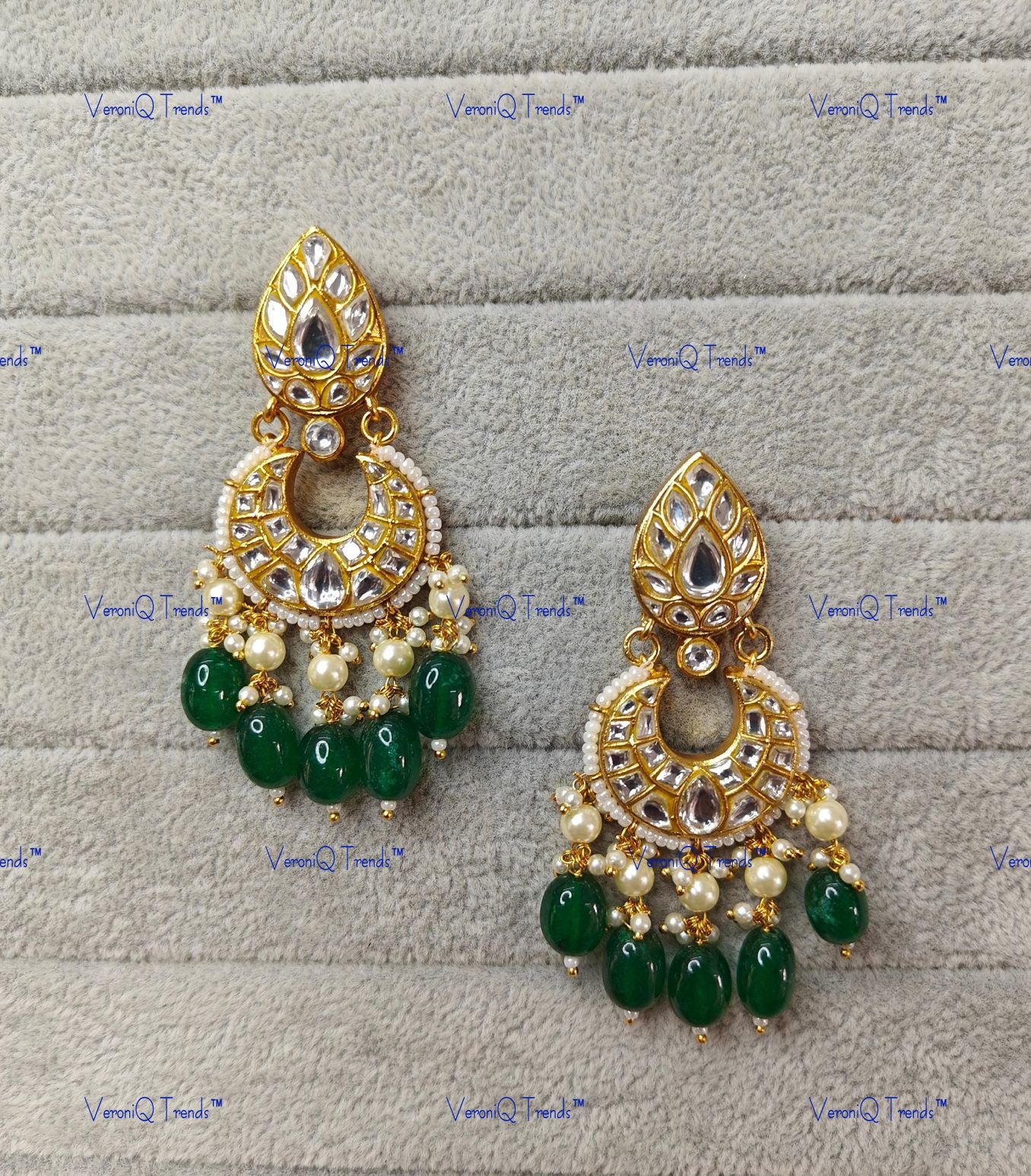 VeroniQ Trends-Traditional Gold Plated Polki Chandbali Earrings Polki-Gold Plated-Wedding Jewellery-Punjabi Jewellery-South Indian-Thappa Jewellery