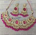 VeroniQ Trends-Carved Stone And Beads Gold Plated Polki Necklace Polki-Gold Plated-Wedding Jewelry-Punjabi Jewelry-South Indian-Thappa Jewelry