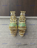 VeroniQ Trends-Mint Green Meenakari Gold Plated Polki Jhumki Earrings Polki-Gold Plated-Wedding Jewellery-Punjabi Jewellery-South Indian-Thappa Jewellery
