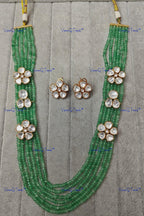 VeroniQ Trends-Gold Plated Multistrand Beaded Polki Long Necklace Polki-Gold Plated-Wedding Jewelry-Punjabi Jewelry-South Indian-Thappa Jewelry