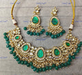 VeroniQ Trends-Carved Stone And Beads Gold Plated Polki Necklace Polki-Gold Plated-Wedding Jewellery-Punjabi Jewellery-South Indian-Thappa Jewellery