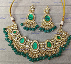 VeroniQ Trends-Carved Stone And Beads Gold Plated Polki Necklace Polki-Gold Plated-Wedding Jewelry-Punjabi Jewelry-South Indian-Thappa Jewelry