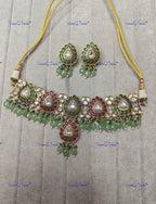 VeroniQ Trends-Traditional Multicolor Gold Plated Polki Choker Necklace Polki-Gold Plated-Wedding Jewelry-Punjabi Jewelry-South Indian-Thappa Jewelry