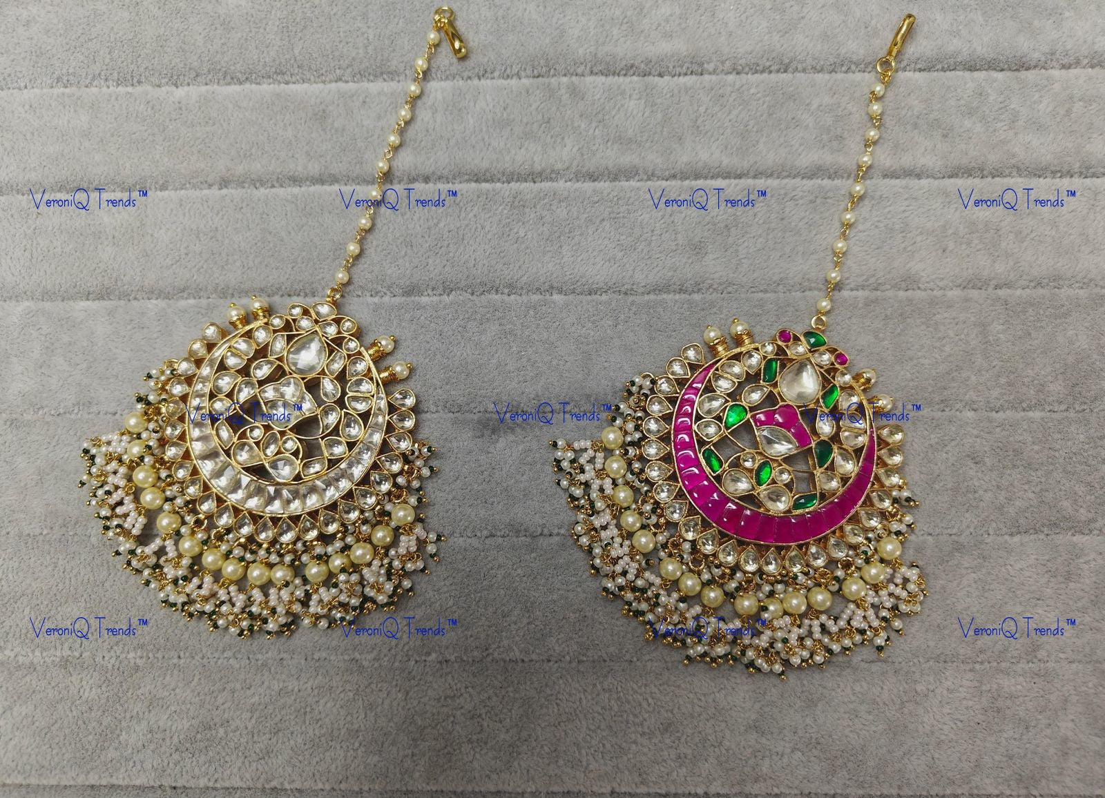 VeroniQ Trends-Traditional Chandbali Gold Plated Polki Maang Tika Polki-Gold Plated-Wedding Jewellery-Punjabi Jewellery-South Indian-Thappa Jewellery