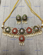 VeroniQ Trends-Traditional Multicolor Gold Plated Polki Choker Necklace Polki-Gold Plated-Wedding Jewelry-Punjabi Jewelry-South Indian-Thappa Jewelry