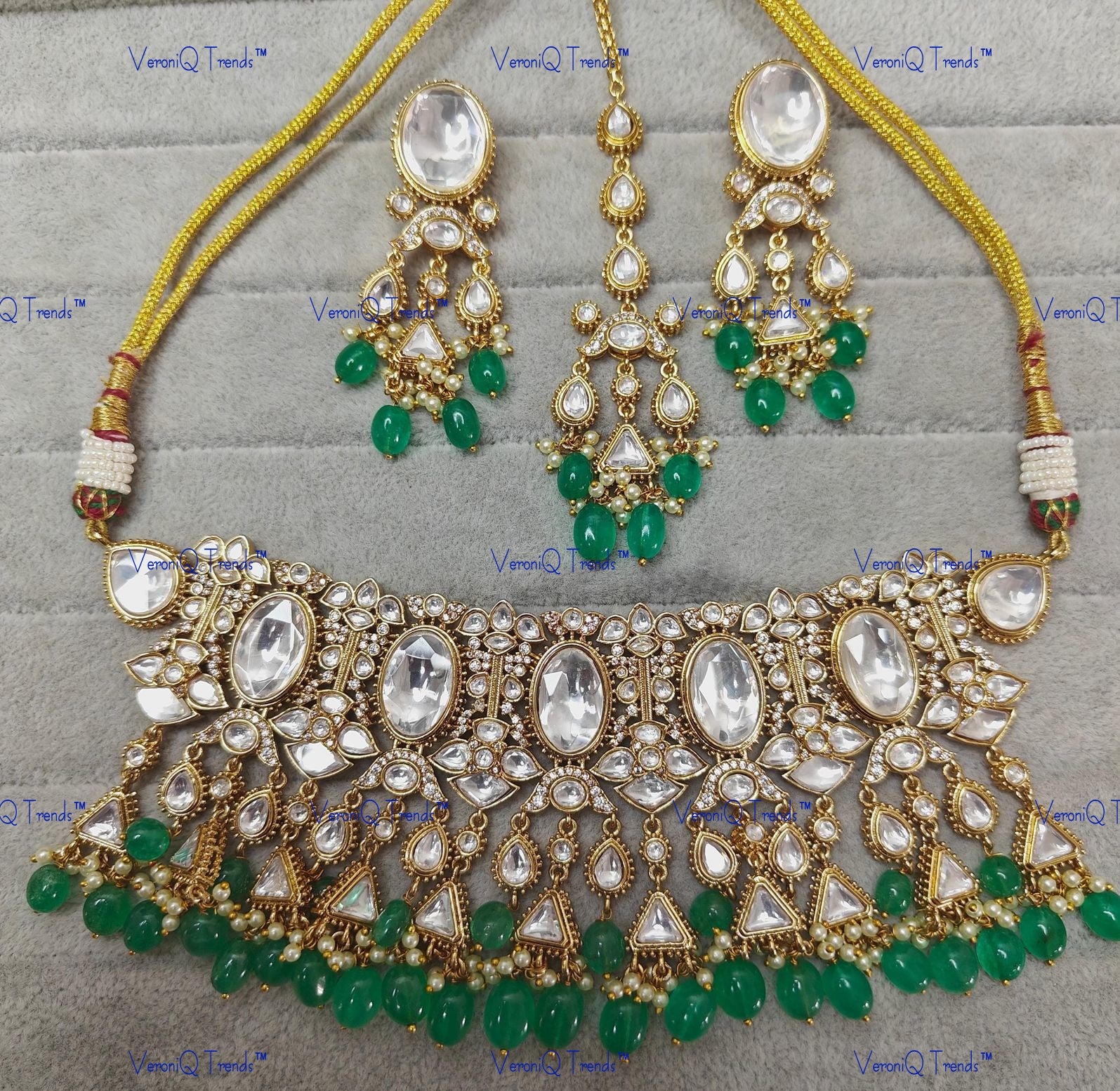 VeroniQ Trends-Traditional Gold Plated Heavy Polki Choker Necklace Polki-Gold Plated-Wedding Jewellery-Punjabi Jewellery-South Indian-Thappa Jewellery