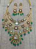 VeroniQ Trends-Traditional Green Carved Gold Plated Double Line Polki Choker Necklace Polki-Gold Plated-Wedding Jewellery-Punjabi Jewellery-South Indian-Thappa Jewellery