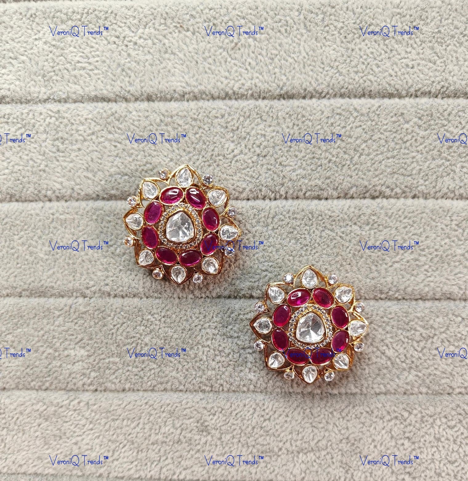 VeroniQ Trends-Beautiful Gold Plated Polki Studs Earrings Polki-Gold Plated-Wedding Jewellery-Punjabi Jewellery-South Indian-Thappa Jewellery