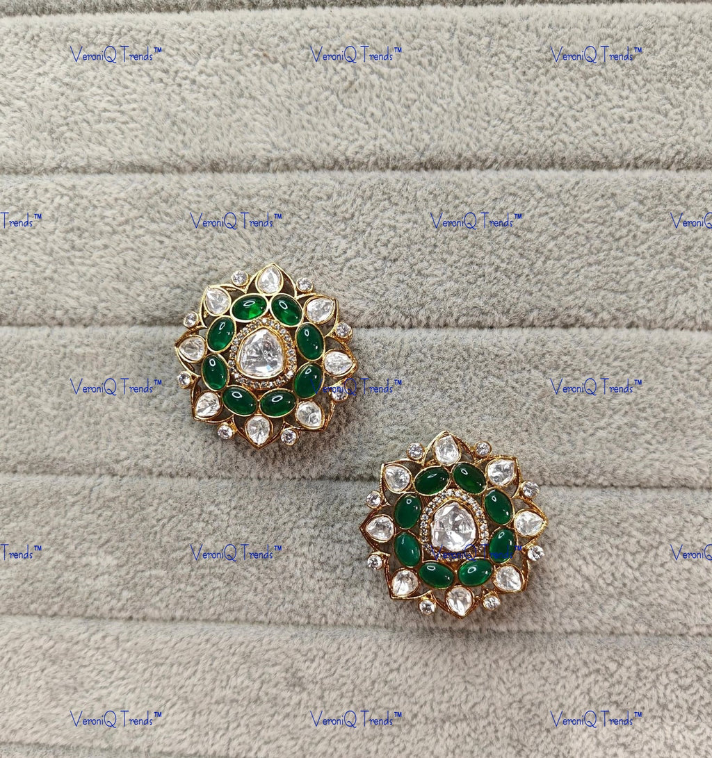 VeroniQ Trends-Beautiful Gold Plated Polki Studs Earrings Polki-Gold Plated-Wedding Jewellery-Punjabi Jewellery-South Indian-Thappa Jewellery