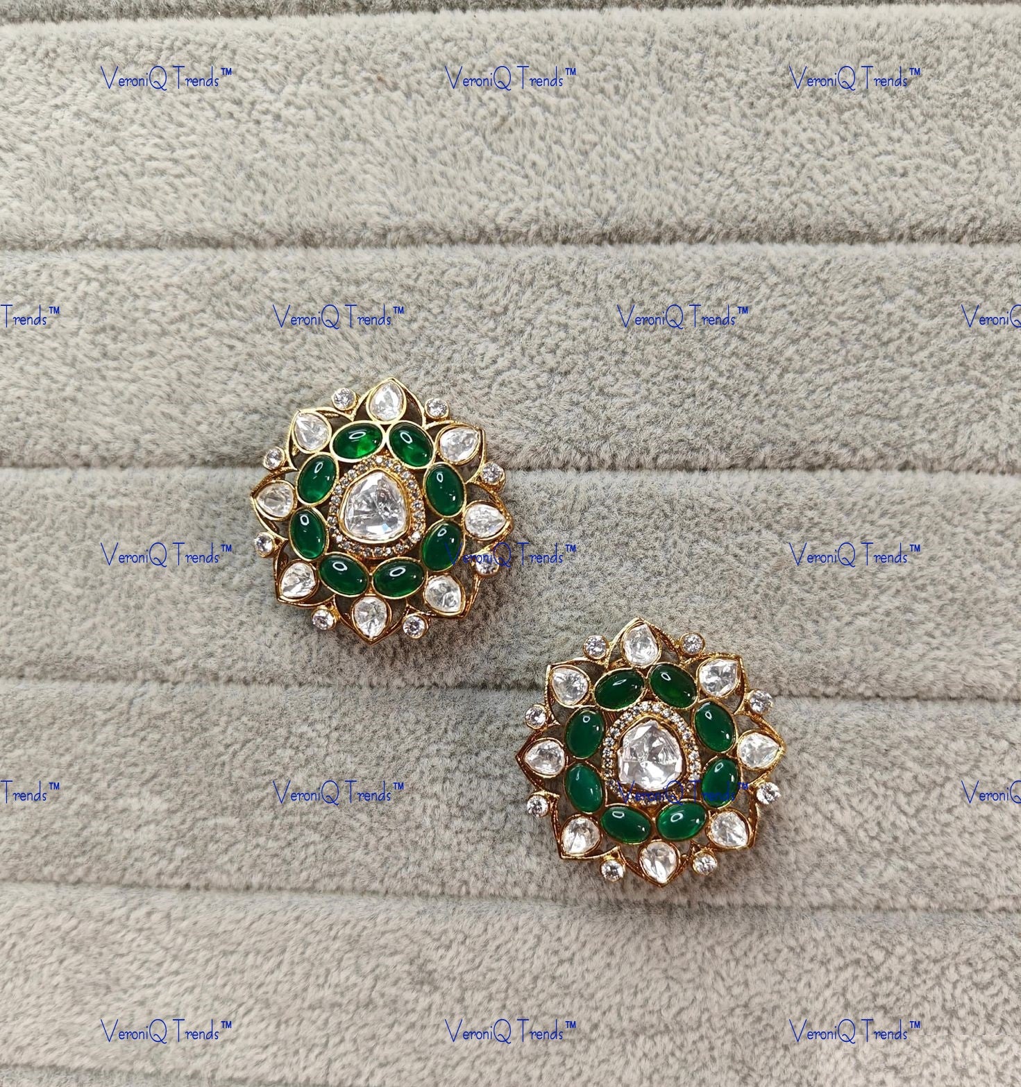 VeroniQ Trends-Beautiful Gold Plated Polki Studs Earrings Polki-Gold Plated-Wedding Jewellery-Punjabi Jewellery-South Indian-Thappa Jewellery