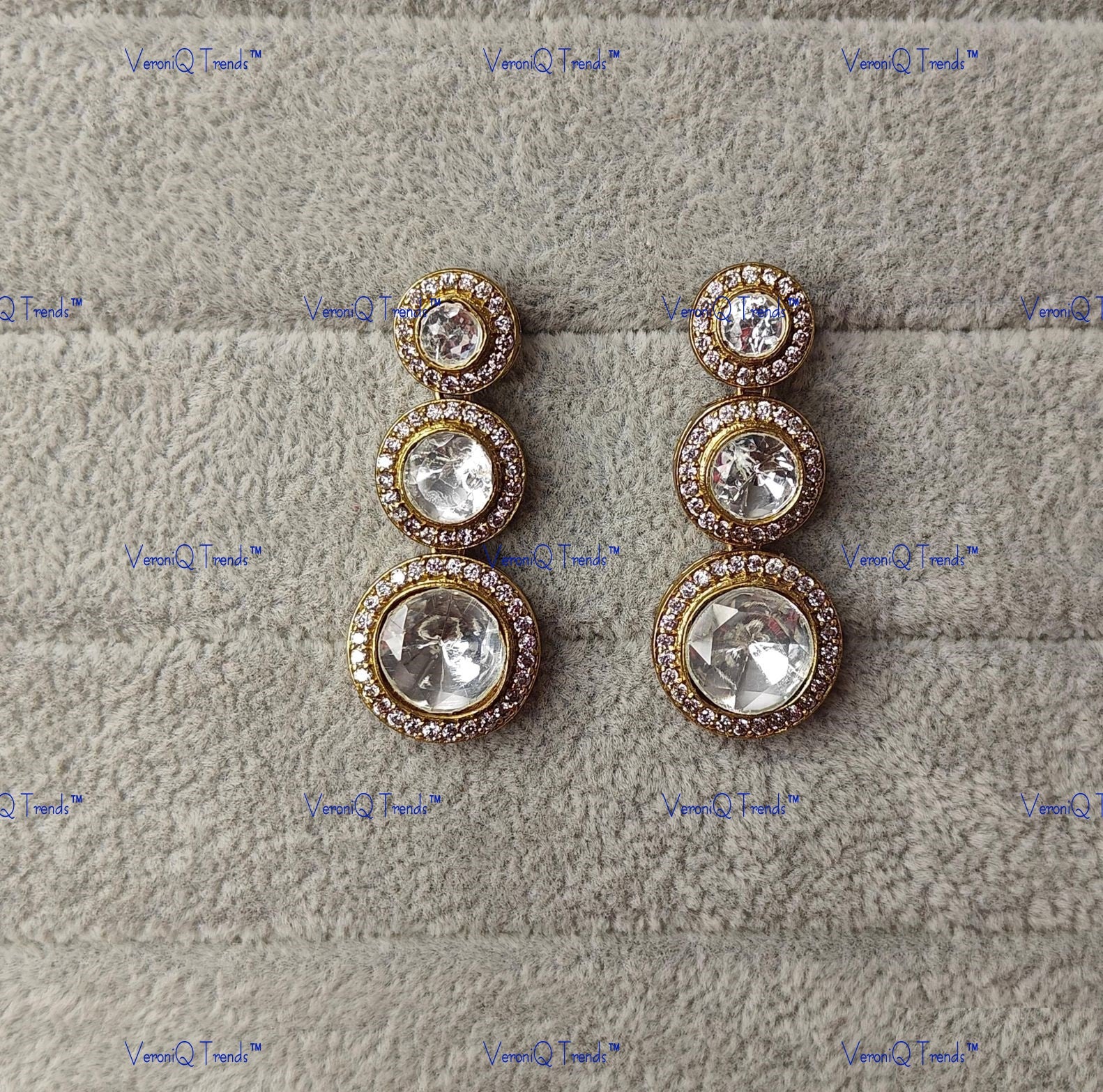 VeroniQ Trends-Diamond Look Gold Plated Polki Earrings Polki-Gold Plated-Wedding Jewellery-Punjabi Jewellery-South Indian-Thappa Jewellery