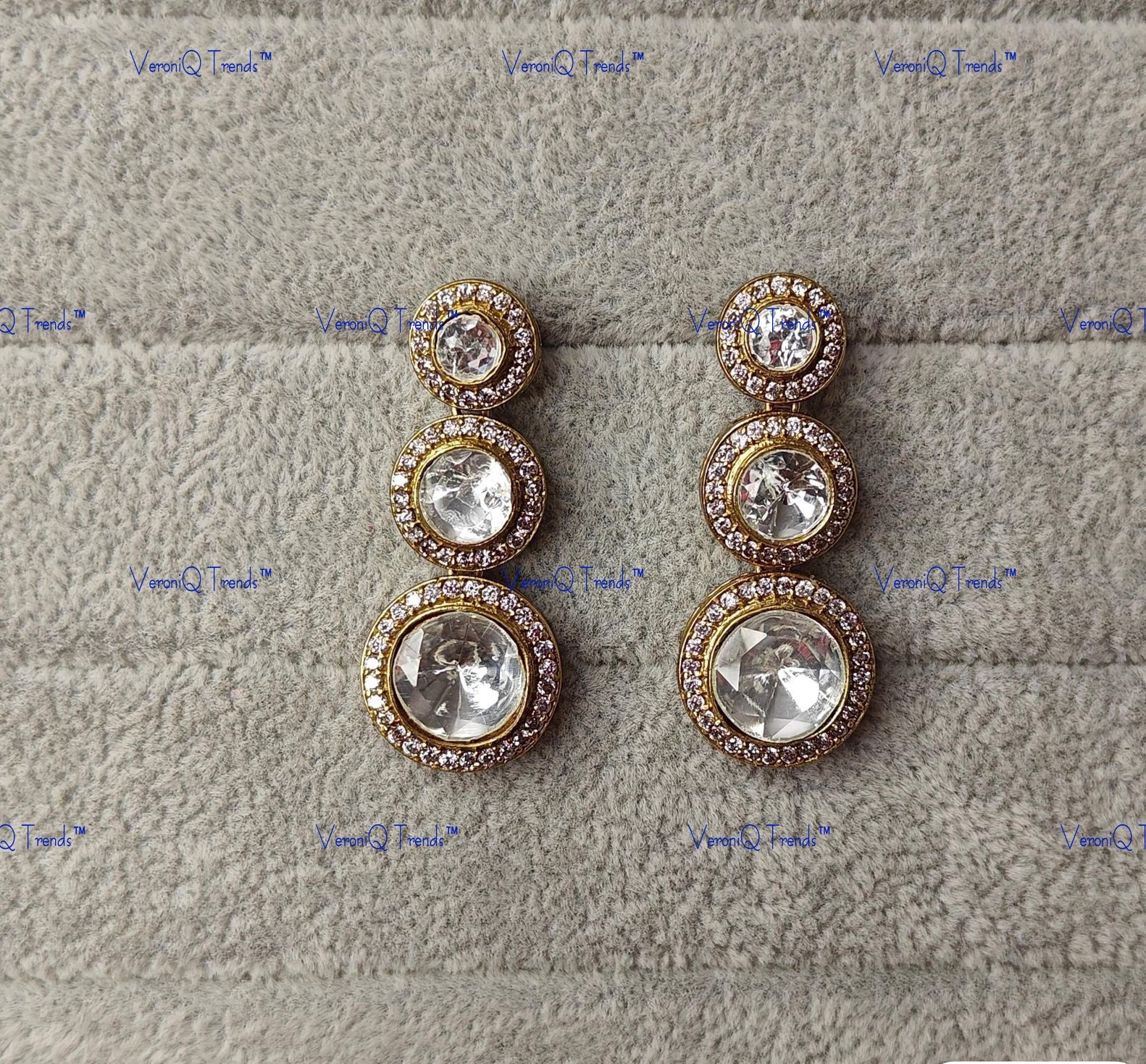 VeroniQ Trends-Diamond Look Polki Earrings Polki-Emerald Stone-Gold Plated-Wedding Jewellery-Punjabi Jewellery-South Indian-Thappa Jewellery