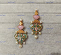VeroniQ Trends-Green Carved Gold Plated Polki Earrings Polki-Gold Plated-Wedding Jewellery-Punjabi Jewellery-South Indian-Thappa Jewellery