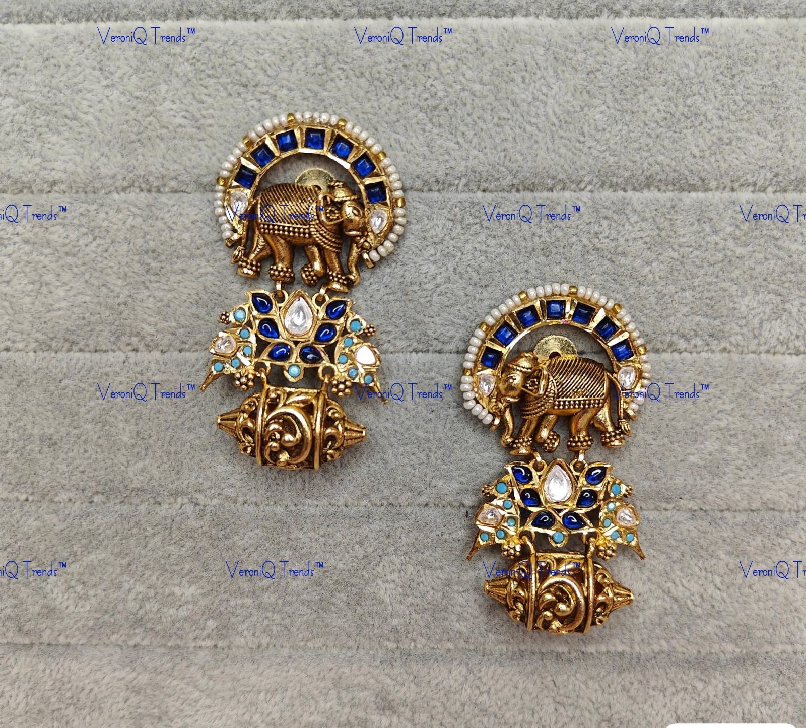 VeroniQ Trends-Gold Plated Elephant Design Polki Earrings Polki-Gold Plated-Wedding Jewellery-Punjabi Jewellery-South Indian-Thappa Jewellery