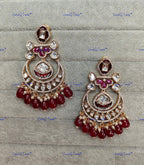 VeroniQ Trends-Gold Plated Polki Chandbali Earrings With Beads Polki-Gold Plated-Wedding Jewelry-Punjabi Jewelry-South Indian-Thappa Jewelry