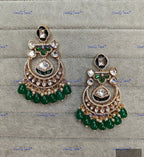 VeroniQ Trends-Gold Plated Polki Chandbali Earrings With Beads Polki-Gold Plated-Wedding Jewelry-Punjabi Jewelry-South Indian-Thappa Jewelry