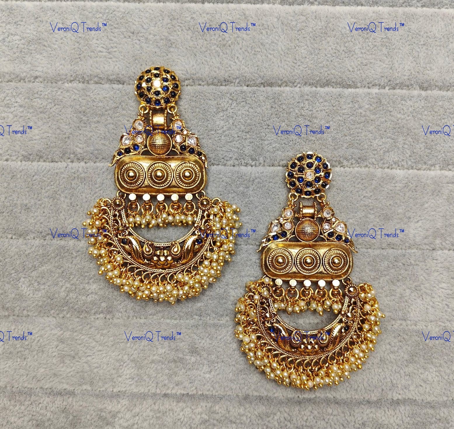 VeroniQ Trends-Gold Plated Polki Dangler Earrings Polki-Gold Plated-Wedding Jewellery-Punjabi Jewellery-South Indian-Thappa Jewellery