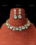 VeroniQ Trends-Big Uncut Polki Necklace with Earrings Polki-Fresh Water Pearl-Gold Plated-Wedding Jewellery-Punjabi Jewellery-South Indian-Thappa Jewellery