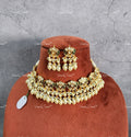 VeroniQ Trends-Green Carved Pearl Polki Necklace Polki-Fresh Water Pearl-Gold Plated-Wedding Jewellery-Punjabi Jewellery-South Indian-Thappa Jewellery