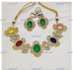 VeroniQ Trends-Cocktail Party Navratan Polki Choker Necklace Polki-Gold Plated-Wedding Jewelry-Punjabi Jewelry-South Indian-Thappa Jewelry