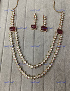 VeroniQ Trends-Double Line Gold Plated Polki Long Necklace Polki-Gold Plated-Wedding Jewelry-Punjabi Jewelry-South Indian-Thappa Jewelry