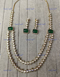 VeroniQ Trends-Double Line Gold Plated Polki Long Necklace Polki-Gold Plated-Wedding Jewellery-Punjabi Jewellery-South Indian-Thappa Jewellery