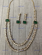 VeroniQ Trends-Double Line Gold Plated Polki Long Necklace Polki-Gold Plated-Wedding Jewelry-Punjabi Jewelry-South Indian-Thappa Jewelry