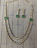 VeroniQ Trends-Double Line Gold Plated Polki Long Necklace Polki-Gold Plated-Wedding Jewelry-Punjabi Jewelry-South Indian-Thappa Jewelry