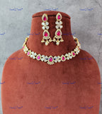 VeroniQ Trends-Gold Plated Polki Choker Necklace Polki-Gold Plated-Wedding Jewelry-Punjabi Jewelry-South Indian-Thappa Jewelry