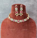 VeroniQ Trends-Floral Design Polki Choker Necklace Polki-Gold Plated-Wedding Jewelry-Punjabi Jewelry-South Indian-Thappa Jewelry
