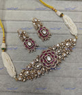 VeroniQ Trends-Multistrand Gold Plated Floral Polki Choker Necklace Polki-Gold Plated-Wedding Jewellery-Punjabi Jewellery-South Indian-Thappa Jewellery