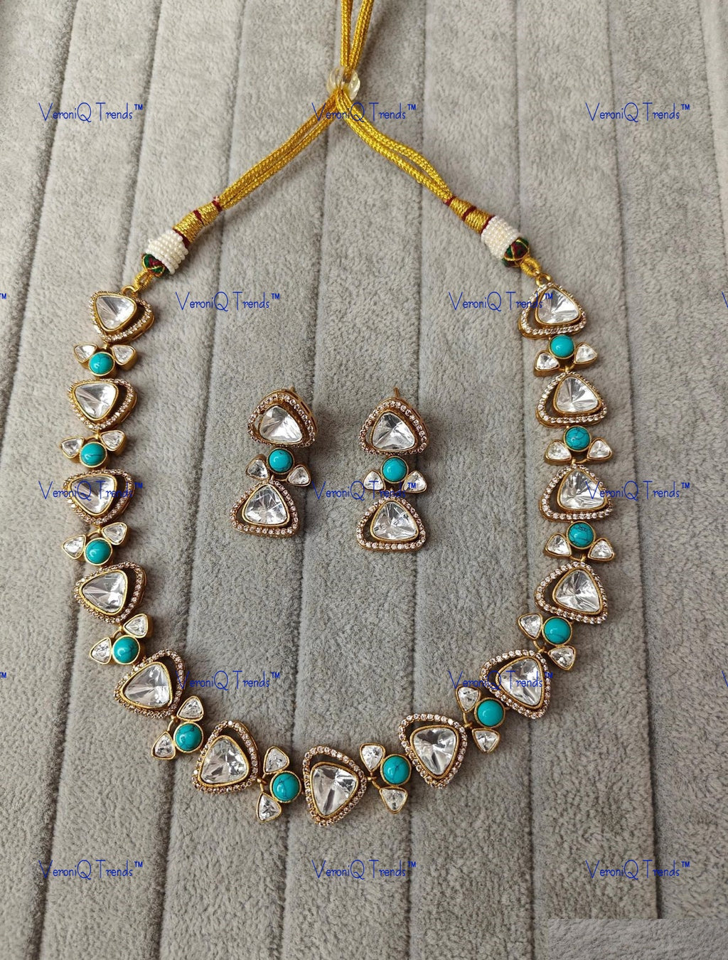 VeroniQ Trends-Elegant Gold Plated Polki Necklace Polki-Gold Plated-Wedding Jewellery-Punjabi Jewellery-South Indian-Thappa Jewellery