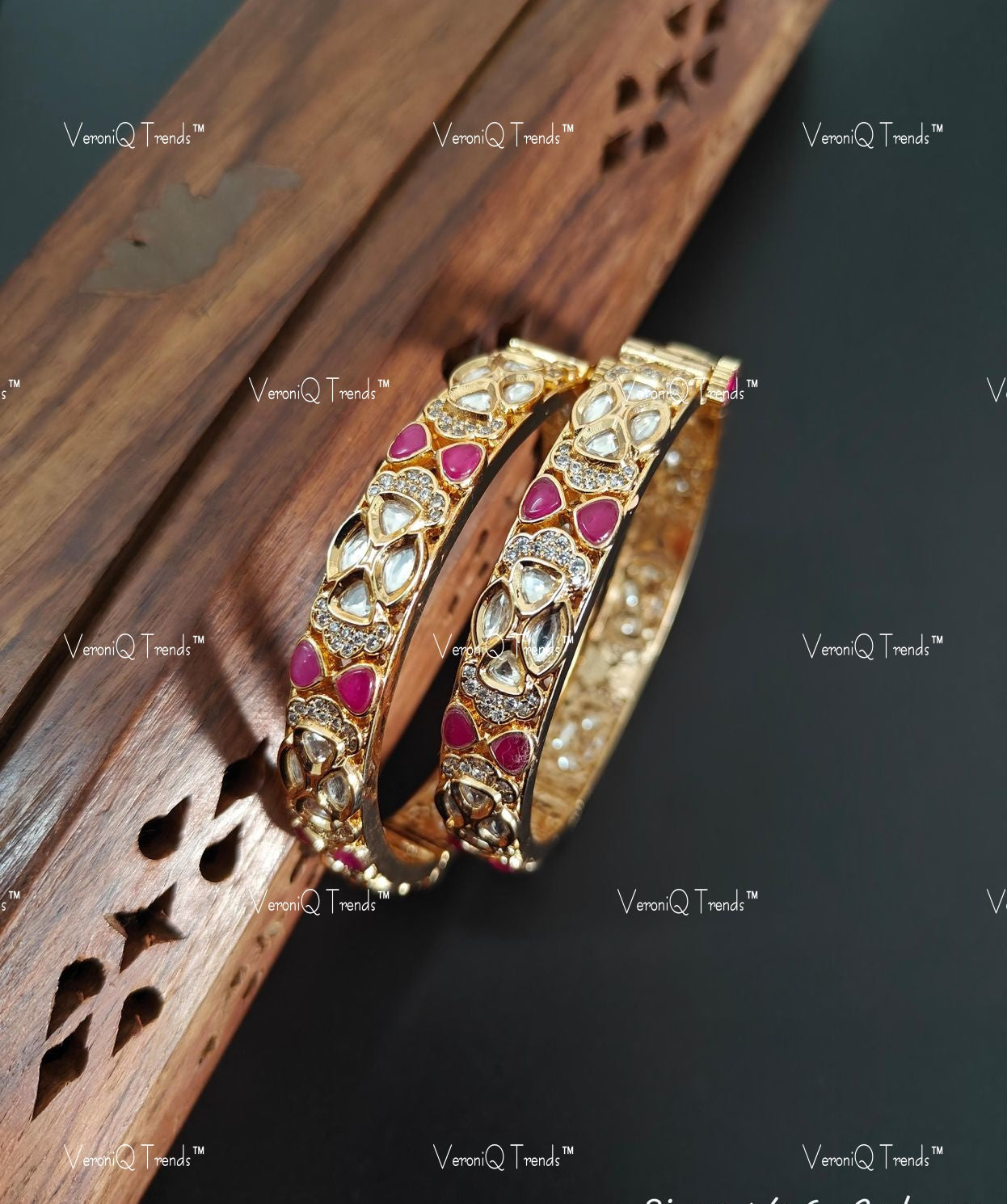 VeroniQ Trends-Pretty Gold Plated Polki Bangles Polki-Gold Plated-Wedding Jewellery-Punjabi Jewellery-South Indian-Thappa Jewellery