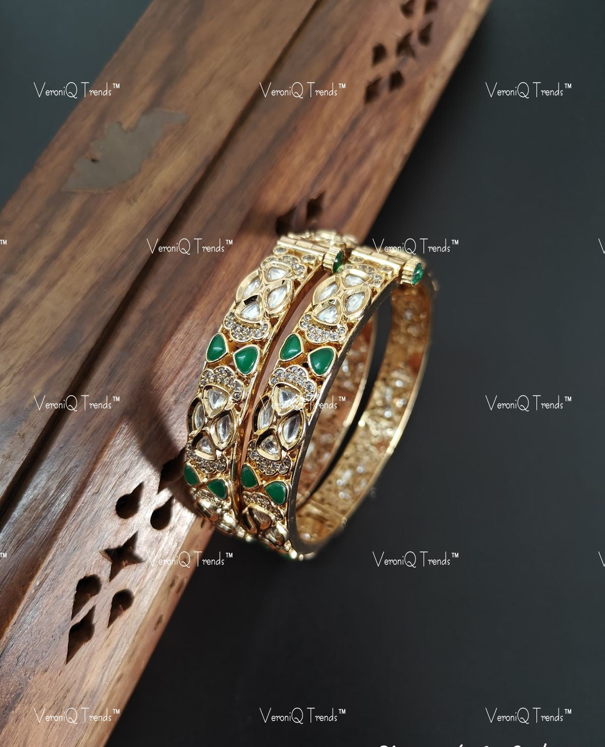 VeroniQ Trends-Pretty Gold Plated Polki Bangles Polki-Gold Plated-Wedding Jewellery-Punjabi Jewellery-South Indian-Thappa Jewellery