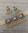 VeroniQ Trends-Multistrand Multicolor Gold Plated Polki Choker Necklace Polki-Gold Plated-Wedding Jewellery-Punjabi Jewellery-South Indian-Thappa Jewellery