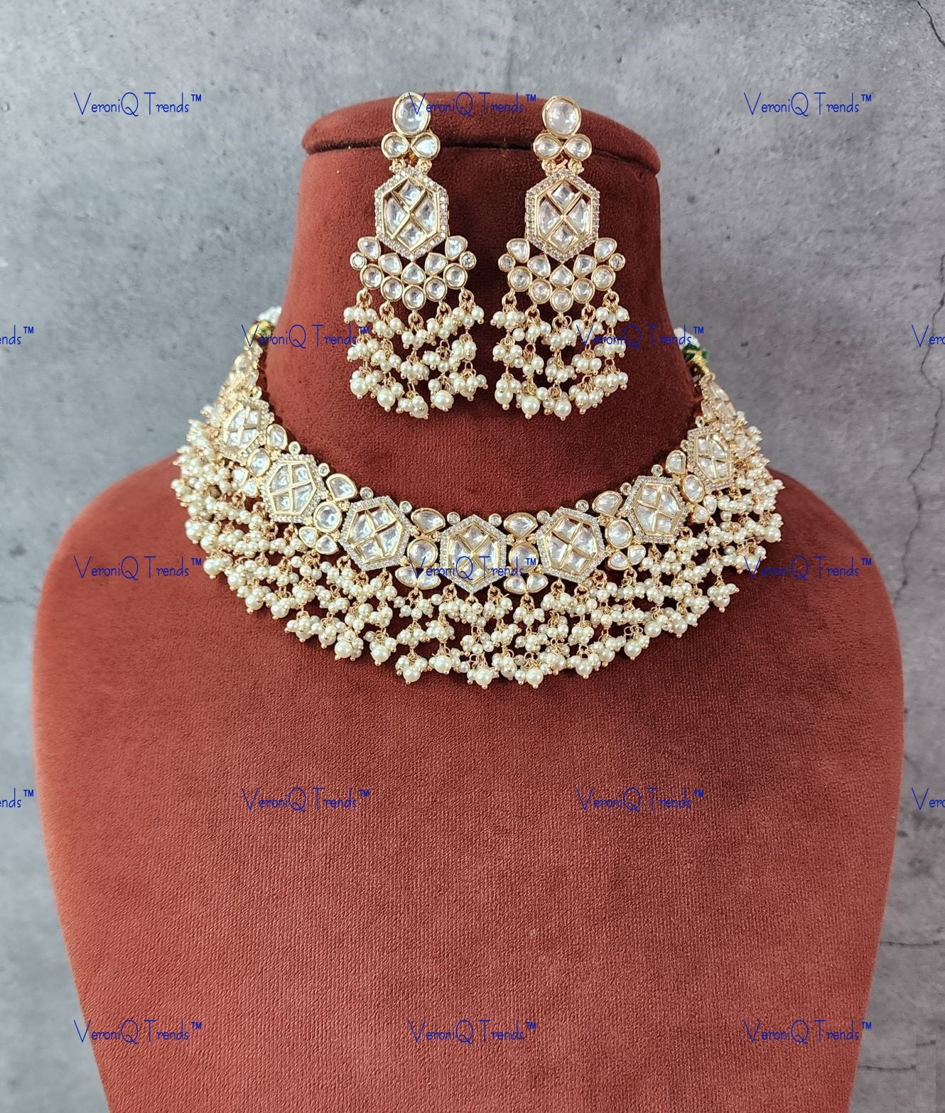 VeroniQ Trends-Gold Plated Polki Choker Necklace Polki-Gold Plated-Wedding Jewellery-Punjabi Jewellery-South Indian-Thappa Jewellery