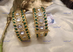 VeroniQ Trends-Emerald Green Stone and Polki Bangles Polki-Gold Plated-Wedding Jewelry-Punjabi Jewelry-South Indian-Thappa Jewelry